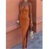 image:imageFloerns Womens Sexy Knitted Sweater Bodycorn Dress Low Cut Sleeveless Slit Party Cocktail Maxi DressesOrange
