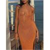 image:imageFloerns Womens Sexy Knitted Sweater Bodycorn Dress Low Cut Sleeveless Slit Party Cocktail Maxi DressesOrange