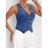 image:imageFloerns Womens Sleeveless Denim Vest Asymmetrical Hem Button Down WaistcoatMedium Wash