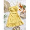 image:imageFloerns Womens Summer One Shoulder Mini Dress Cut Out Sleeveless Ruffle Beach DressesYellow