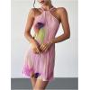 image:imageFloerns Womens Tie Dye Sleeveless Halter Dress Pleated Summer Vacation Short DressesPink