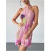 image:imageFloerns Womens Tie Dye Sleeveless Halter Dress Pleated Summer Vacation Short DressesPink