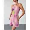 image:imageFloerns Womens Tie Dye Sleeveless Halter Dress Pleated Summer Vacation Short DressesPink