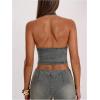 image:imageFloerns Womens Y2k Lace Up Denim Halter Top Sleeveless Open Back Crop Western Cowboy Tank TopsMedium Wash
