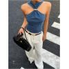 image:imageFloerns Womens Y2k Twist Sleeveless Denim Tops Mock Neck Metal Going Out Tank TopsDark Wash