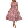 image:imageFloerns Womens Floral Puff Sleeve Tiered Dress Square Neck A Line Midi Dress