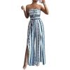 image:imageFloerns Womens One Piece Strapless Jumpsuit Boho Wide Leg Tube Rompers Beach Vacation ClothesBlue and White