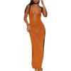 image:imageFloerns Womens Sexy Knitted Sweater Bodycorn Dress Low Cut Sleeveless Slit Party Cocktail Maxi DressesOrange