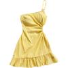 image:imageFloerns Womens Summer One Shoulder Mini Dress Cut Out Sleeveless Ruffle Beach DressesYellow