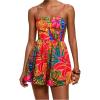 image:imageFloerns Womens Summer Rompers Tropical Spaghetti Strap Smocked Beach Vacation One Piece JumpsuitHot Pink