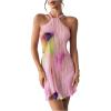 image:imageFloerns Womens Tie Dye Sleeveless Halter Dress Pleated Summer Vacation Short DressesPink