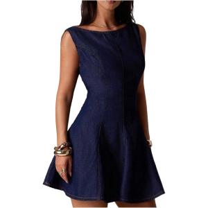image:imageFloerns Womens Casual Sleeveless Tank Jean Dress Crewneck A Line Mini Denim DressesBlue