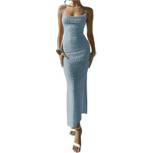 image:imageFloerns Womens Draped Cowl Neck Long Dress Spaghetti Strap Slit Party Bodycon DressesBlue