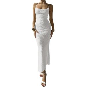 image:imageFloerns Womens Draped Cowl Neck Long Dress Spaghetti Strap Slit Party Bodycon DressesWhite