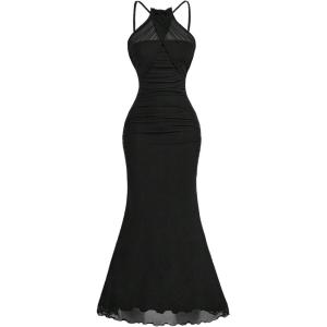 image:imageFloerns Womens Elegant Cross Wrap Cami Maxi Dress Fishtail Bodycon Wedding Guest DressesBlack