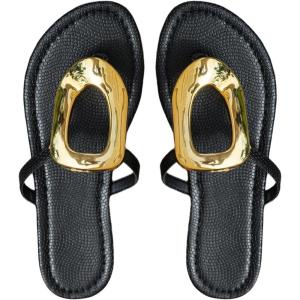 image:imageFloerns Womens Elegant Metal Ring Flat Sandals Summer Vacation Open Toe Slides SandalsBlack