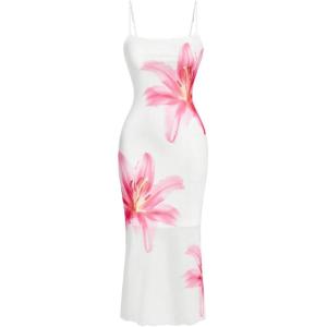 image:imageFloerns Womens Flower Print Slip Dress Spaghetti Strap Summer Bodycon Cami DressWhite