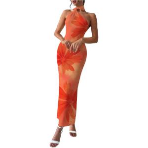image:imageFloerns Womens Halter Neck Sleeveless Backless Bodycon Dress Cocktail Party Maxi DressesOrange