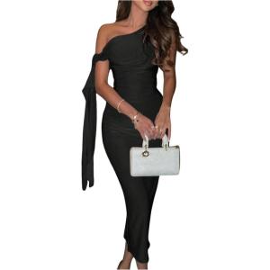 image:imageFloerns Womens Off The Shoulder Midi Dress Knot Sleeveless Date Night Bodycon DressesBlack