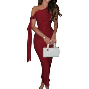 image:imageFloerns Womens Off The Shoulder Midi Dress Knot Sleeveless Date Night Bodycon DressesBurgundy