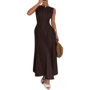 image:imageFloerns Womens Sleeveless Tank Dress Crew Neck A Line Evening Long Wedding Guest DressesBrown