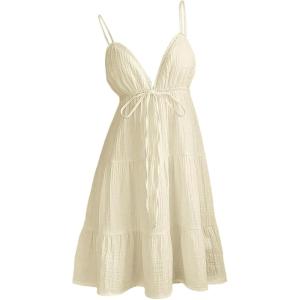 image:imageFloerns Womens Summer Dress Spaghetti Strap Tie Knot Front Tiered Flounce Ruffle Hem Beach Mini Dresses