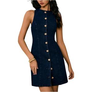 image:imageFloerns Womens Y2k Denim Dress Sleeveless Button Down Bow Bodycon Going Out DressesDark Wash