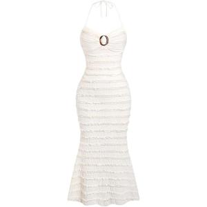 image:imageWomens Beach Halter Neck Bodycon Dresses Summer Tiered Fishtail Hem Long Dress