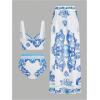 image:imageFloerns Womens 3 Piece Swimsuits Floral Print Bikini Sets with Beach Cover UpBlue and White