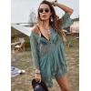 image:imageFloerns Womens Contrast Lace Plunging V Neck Bikini Cover Up Beach Dress Bathing SuitA Green