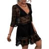 image:imageFloerns Womens Contrast Lace Plunging V Neck Bikini Cover Up Beach Dress Bathing SuitBlack