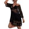 image:imageFloerns Womens Contrast Lace Plunging V Neck Bikini Cover Up Beach Dress Bathing SuitBlack