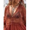 image:imageFloerns Womens Contrast Lace Plunging V Neck Bikini Cover Up Beach Dress Bathing SuitBurnt Orange