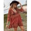 image:imageFloerns Womens Contrast Lace Plunging V Neck Bikini Cover Up Beach Dress Bathing SuitBurnt Orange