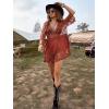 image:imageFloerns Womens Contrast Lace Plunging V Neck Bikini Cover Up Beach Dress Bathing SuitBurnt Orange
