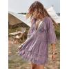 image:imageFloerns Womens Contrast Lace Plunging V Neck Bikini Cover Up Beach Dress Bathing SuitPurple