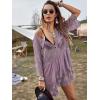 image:imageFloerns Womens Contrast Lace Plunging V Neck Bikini Cover Up Beach Dress Bathing SuitPurple