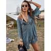image:imageFloerns Womens Contrast Lace Plunging V Neck Bikini Cover Up Beach Dress Bathing SuitSky Blue
