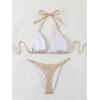 image:imageFloerns Womens Glitter Metallic Bikini Set Halter Tie Back High Cut 2 Piece Bathing SuitGold