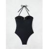 image:imageFloerns Womens Halter One Piece Swimsuit Starfish Cut Out Ruched Bathing SuitsBlack