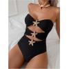 image:imageFloerns Womens Halter One Piece Swimsuit Starfish Cut Out Ruched Bathing SuitsBlack