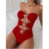image:imageFloerns Womens Halter One Piece Swimsuit Starfish Cut Out Ruched Bathing SuitsRed
