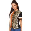 image:imageFloerns Womens Leopard Print Color Block T Shirts Short Sleeve Round Neck Tee TopsBlack Multi Orange