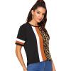 image:imageFloerns Womens Leopard Print Color Block T Shirts Short Sleeve Round Neck Tee TopsBlack Multi Orange