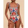 image:imageFloerns Womens One Piece Swimsuit Floral Bow Tie Shoulder Tummy Control Bathing SuitWhite Multi