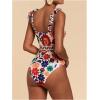 image:imageFloerns Womens One Piece Swimsuit Floral Bow Tie Shoulder Tummy Control Bathing SuitWhite Multi