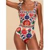 image:imageFloerns Womens One Piece Swimsuit Floral Bow Tie Shoulder Tummy Control Bathing SuitWhite Multi