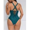 image:imageFloerns Womens One Piece Swimsuit Push Up Lace Up Tummy Control Slimming Bathing SuitTeal Blue