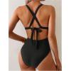 image:imageFloerns Womens One Piece Swimsuit Tie Back Criss Cross Monokini Beach Bathing SuitsBlack