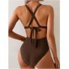 image:imageFloerns Womens One Piece Swimsuit Tie Back Criss Cross Monokini Beach Bathing SuitsBrown